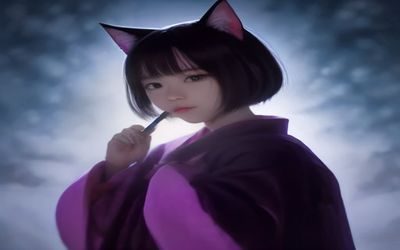 宫崎骏《龙猫》4K蓝光封面，小女孩与白色大龙猫在雨中等公交，吉卜力经典作品